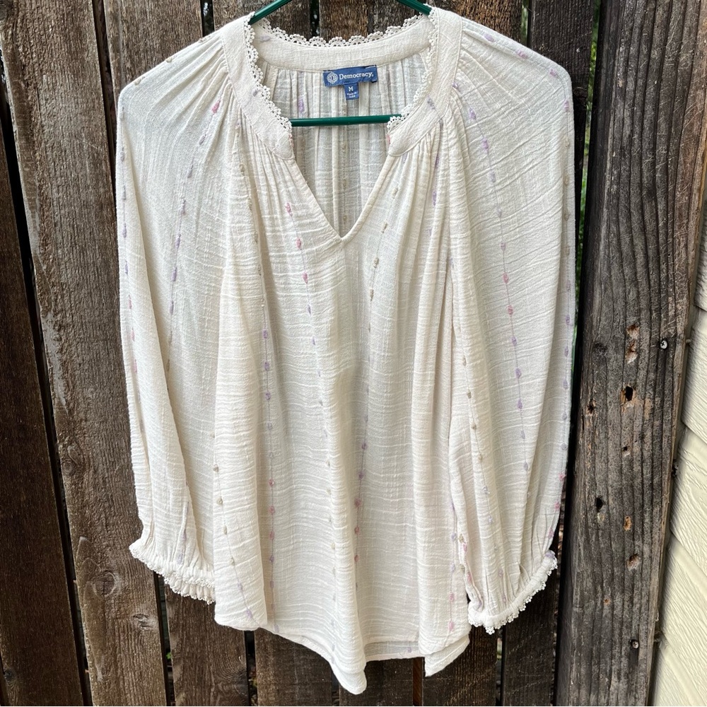 Democracy Wm’s Gauzy Cotton Blend Cottagecore Faeriecore Top In Cream Sz M